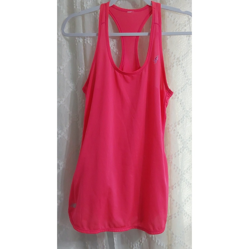 New Balance Womens Neon Pink Racerback Breast Cancer Awareness Tank Top Size S